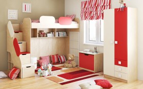 Детская комната Бэрри (Бежевый/Красный/корпус Клен) в Шадринске - shadrinsk.katalogmebeli.com | фото