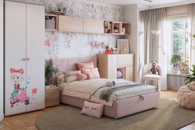 Комплект детской мебели Алина К2 Дуб мария/белый/нежно-розовый велюр в Шадринске - shadrinsk.katalogmebeli.com | фото