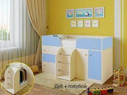 Кровать-чердак Малыш-4 Дуб молочный/Голубой в Шадринске - shadrinsk.katalogmebeli.com | фото