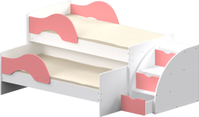 Кровать детская Матрешка выкатная с лестницей  Белый/Розовый в Шадринске - shadrinsk.katalogmebeli.com | фото
