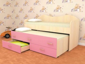 Кровать детская Нимфа двухместная 2.0 Дуб молочный/Розовый в Шадринске - shadrinsk.katalogmebeli.com | фото