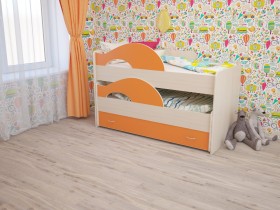 Кровать детская Радуга 1600 Млечный дуб/Оранжевый в Шадринске - shadrinsk.katalogmebeli.com | фото