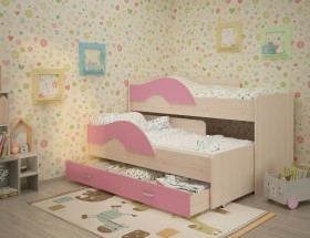 Кровать детская Радуга 1600 Млечный дуб/Розовый в Шадринске - shadrinsk.katalogmebeli.com | фото