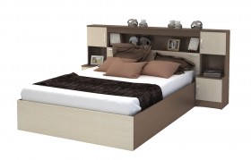 Кровать с прикроватным блоком КР 552 Спальня Basya (шимо темный/шимо светлый) в Шадринске - shadrinsk.katalogmebeli.com | фото