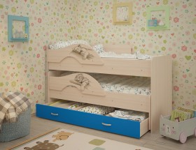 Кровать выкатная Радуга-Сафари детская 1600 Млечный дуб/Голубой в Шадринске - shadrinsk.katalogmebeli.com | фото 1