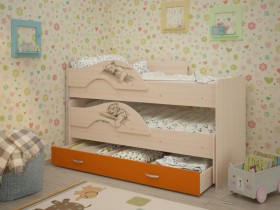 Кровать выкатная Радуга-Сафари детская 1600 Млечный дуб/Оранжевый в Шадринске - shadrinsk.katalogmebeli.com | фото