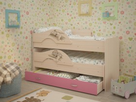 Кровать выкатная Радуга-Сафари детская 1600 Млечный дуб/Розовый в Шадринске - shadrinsk.katalogmebeli.com | фото