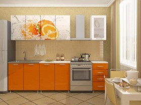 Кухонный гарнитур 1,8м Апельсин (Белый/Оранжевый металлик/Фотопечать апельсин) в Шадринске - shadrinsk.katalogmebeli.com | фото