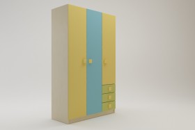 Шкаф 3-х створчатый с ящиками Смайли (Желтый/Голубой/Зеленый/корпус Клен) в Шадринске - shadrinsk.katalogmebeli.com | фото