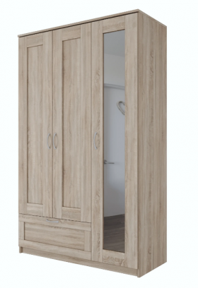 Шкаф трехдверный Сириус с зеркалом и 1 ящиком дуб сонома в Шадринске - shadrinsk.katalogmebeli.com | фото